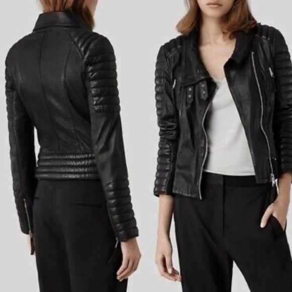 All Saints genuine leather biker jacket - Picture 6 of 7